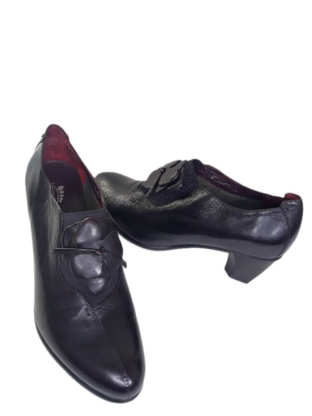 Spring Step Evelina Leather Bootie Dark Plum 3-D Flower Victorian